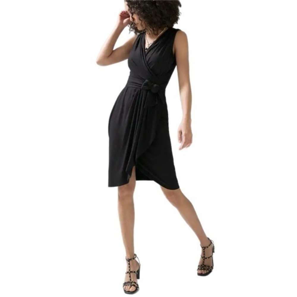 White House Black Market | Deep V Halter Black Cocktail Dress Cross Back